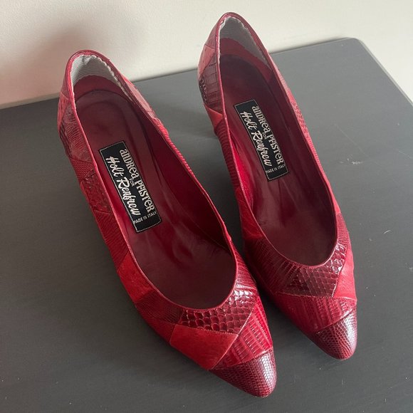 Vintage Andrea Pfister Couture Red Leather Heels Size 7.5 - Picture 1 of 5